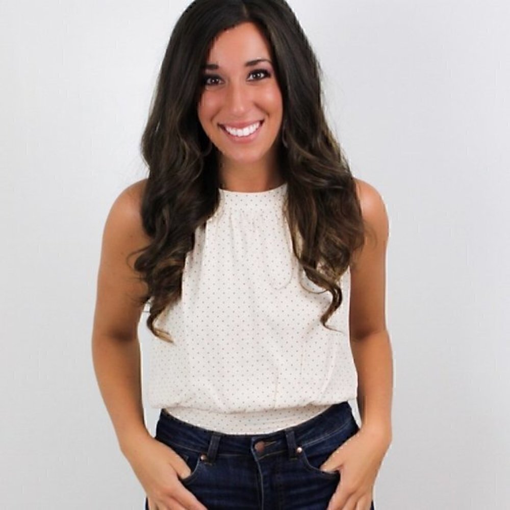 High Neck Pin Dot Top - Cream
